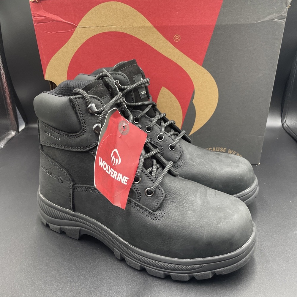 Wolverine Carlsbad 6" Steel Toe Work Black Boots Men's Size 9 M NEW